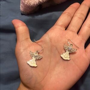 Elegant Angel Earrings in Silver and Cream